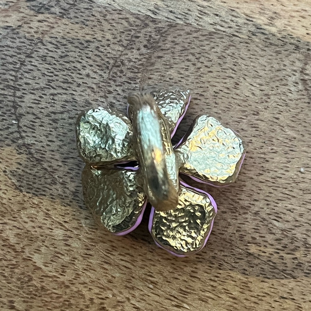 Oscar de la Renta Pink Floral Flower Statement Ring Size 6 Crystal Enamel Resin - Picture 9 of 13